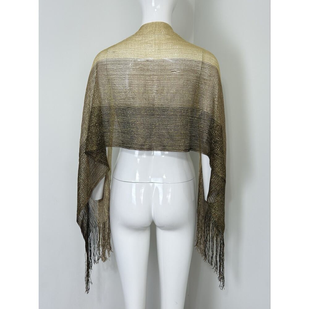 Avenue Gold Metallic Mesh Fringe Shawl Scarf Wrap Boho Festival Party One Size